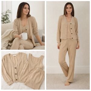 Live 2 Lounge 3-Piece Textured Knit Set - Beige